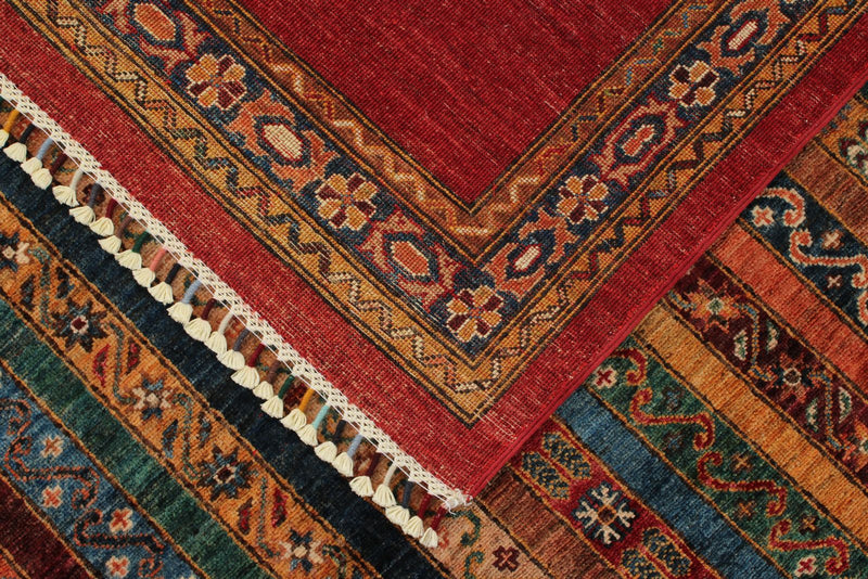 9x12 Multicolor and Red Turkish Tribal Rug