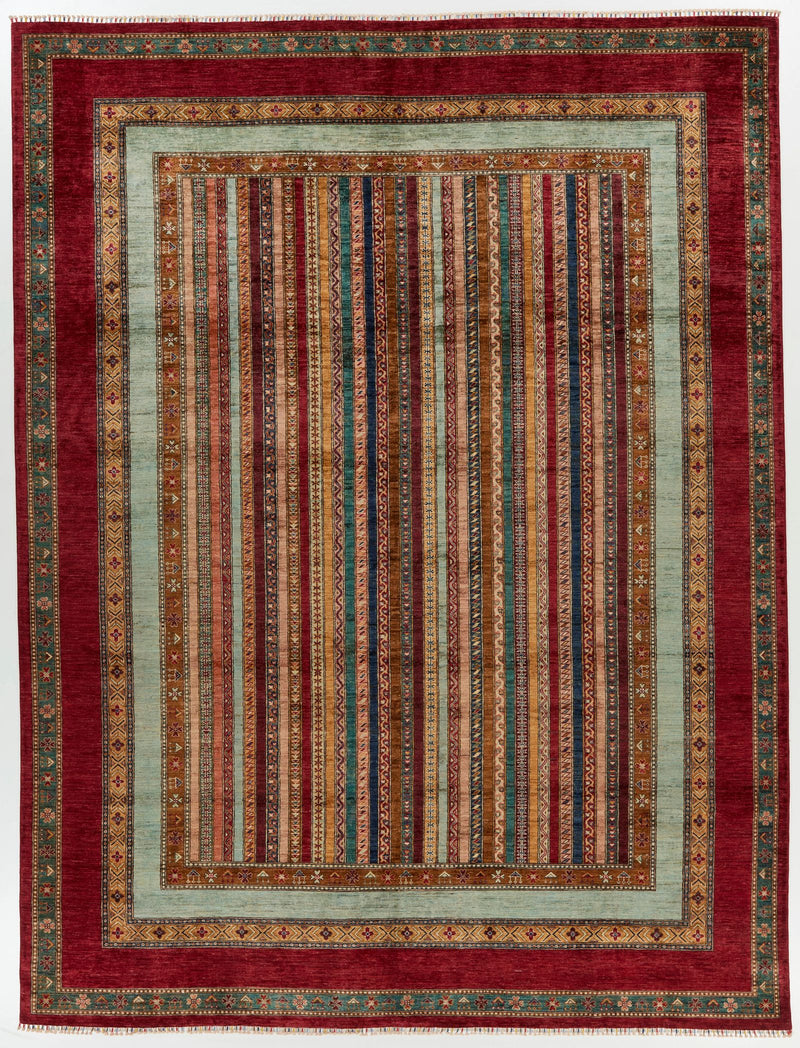 10x13 Multicolor and Red Turkish Tribal Rug