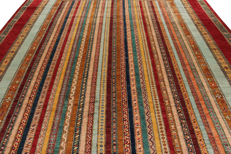 10x13 Multicolor and Red Turkish Tribal Rug