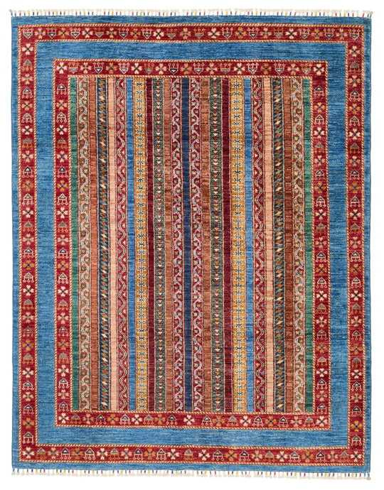 5x7 Multicolor and Blue Turkish Tribal Rug