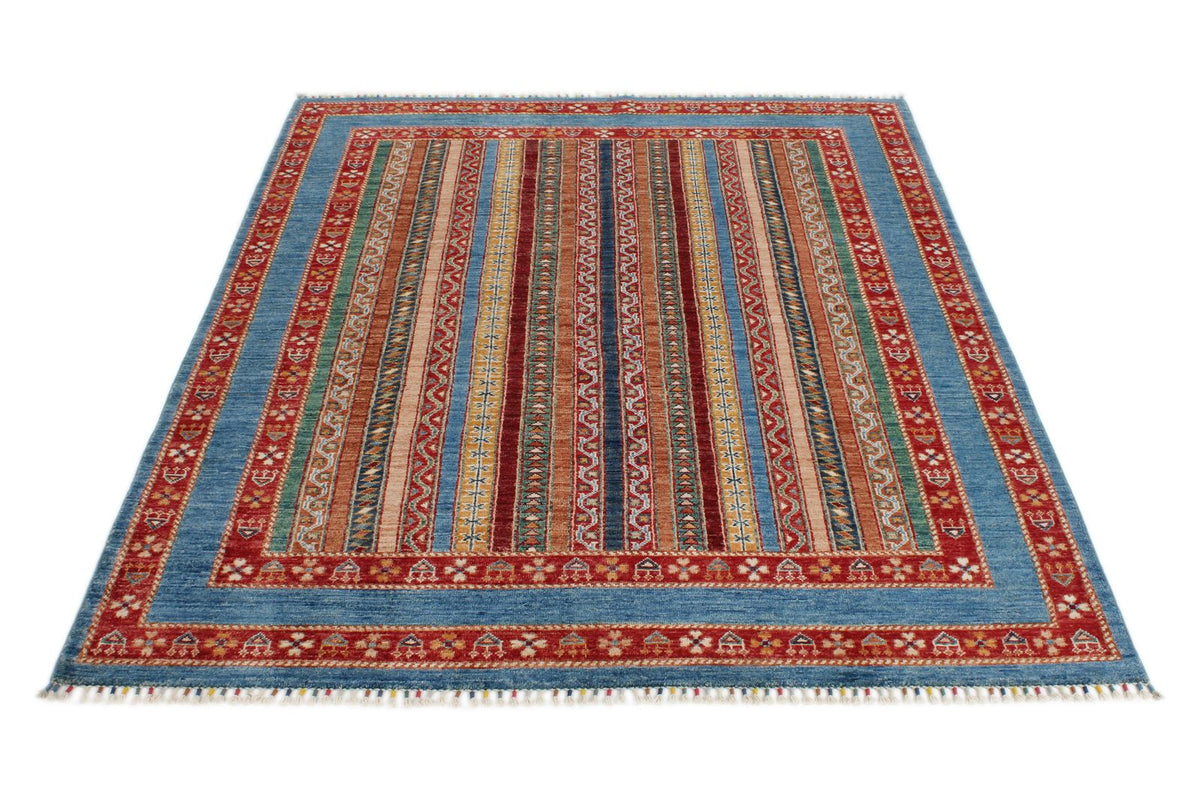 5x7 Multicolor and Blue Turkish Tribal Rug