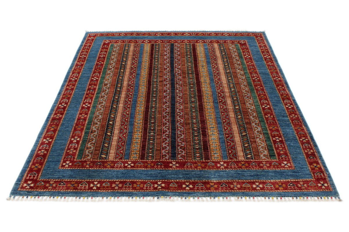 5x7 Multicolor and Blue Turkish Tribal Rug