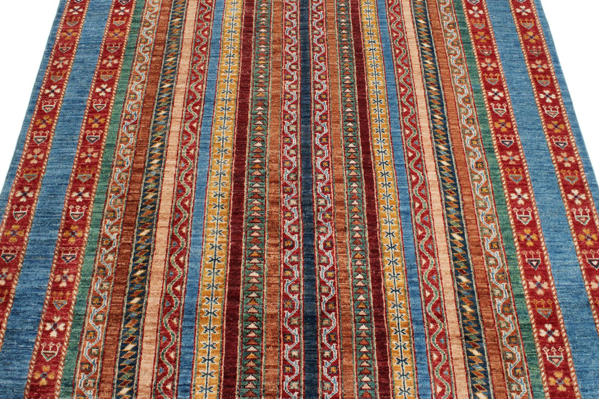 5x7 Multicolor and Blue Turkish Tribal Rug