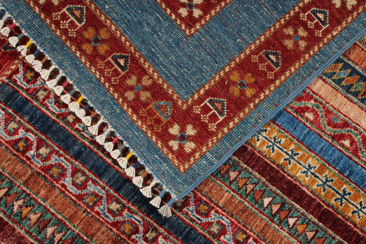 5x7 Multicolor and Blue Turkish Tribal Rug