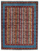 5x7 Multicolor and Blue Turkish Tribal Rug