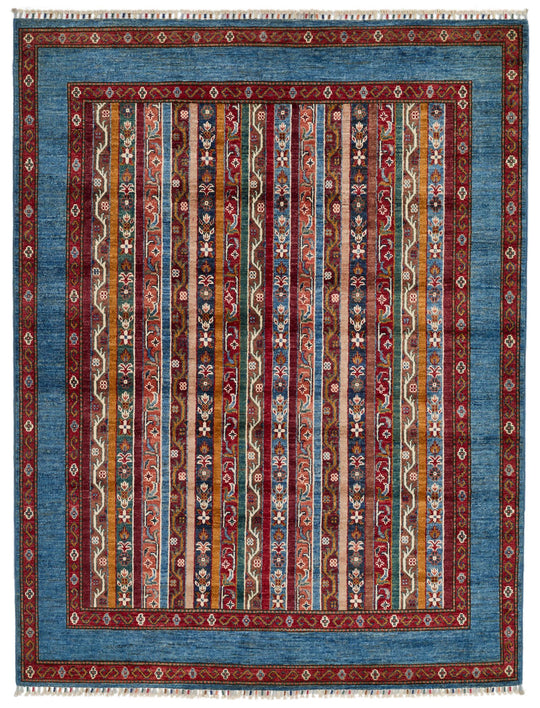 5x7 Multicolor and Blue Turkish Tribal Rug