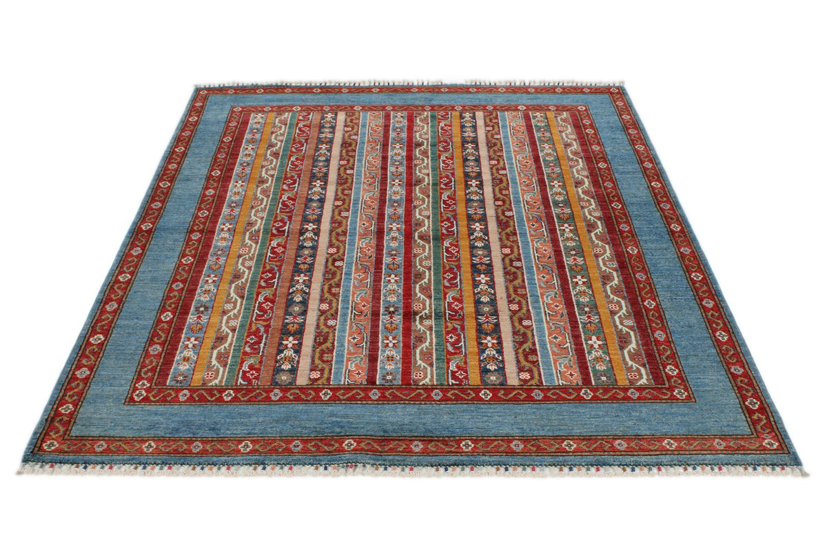 5x7 Multicolor and Blue Turkish Tribal Rug
