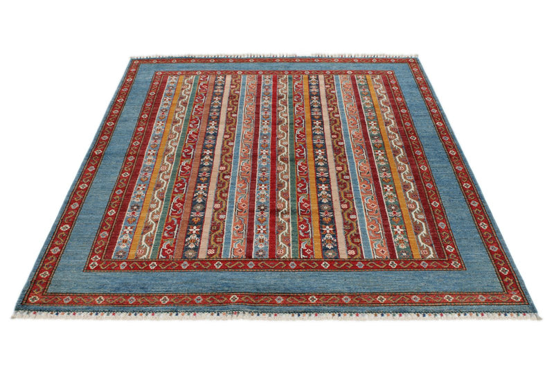 5x7 Multicolor and Blue Turkish Tribal Rug