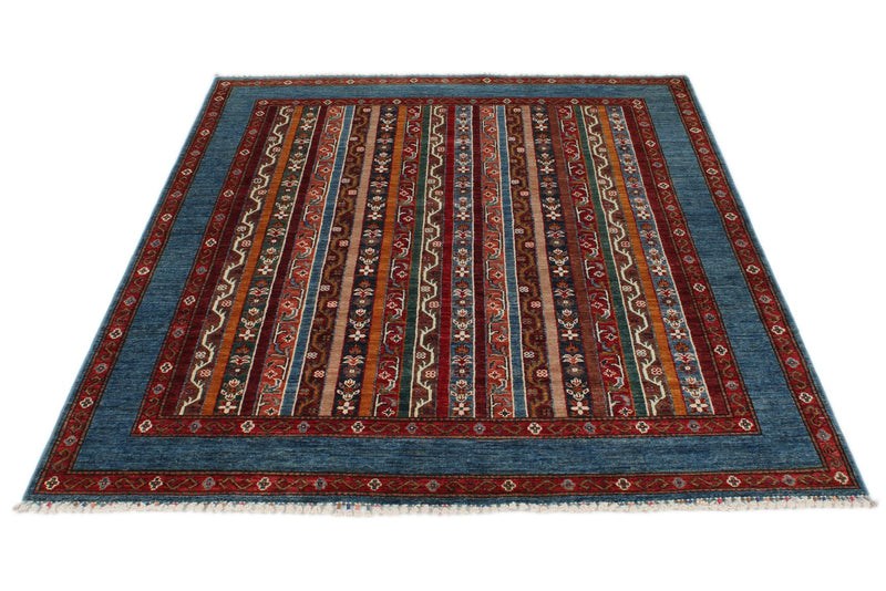 5x7 Multicolor and Blue Turkish Tribal Rug
