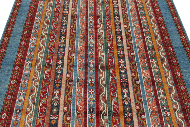 5x7 Multicolor and Blue Turkish Tribal Rug