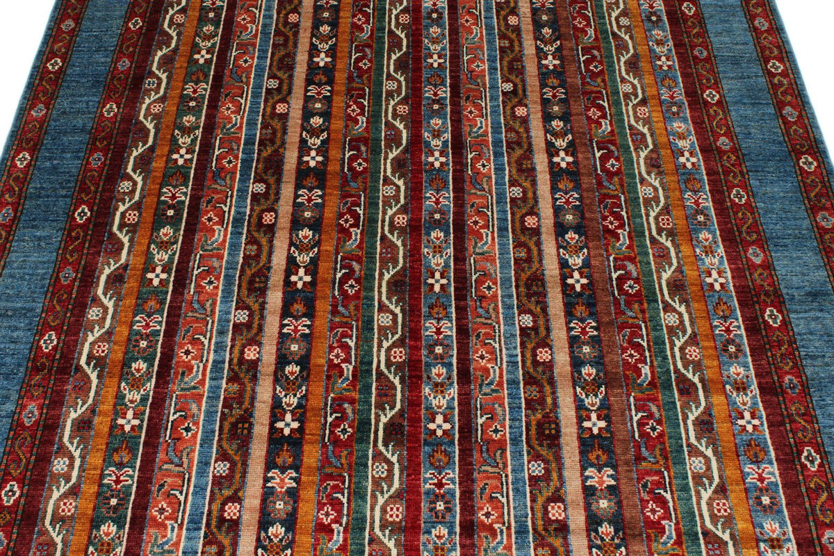 5x7 Multicolor and Blue Turkish Tribal Rug