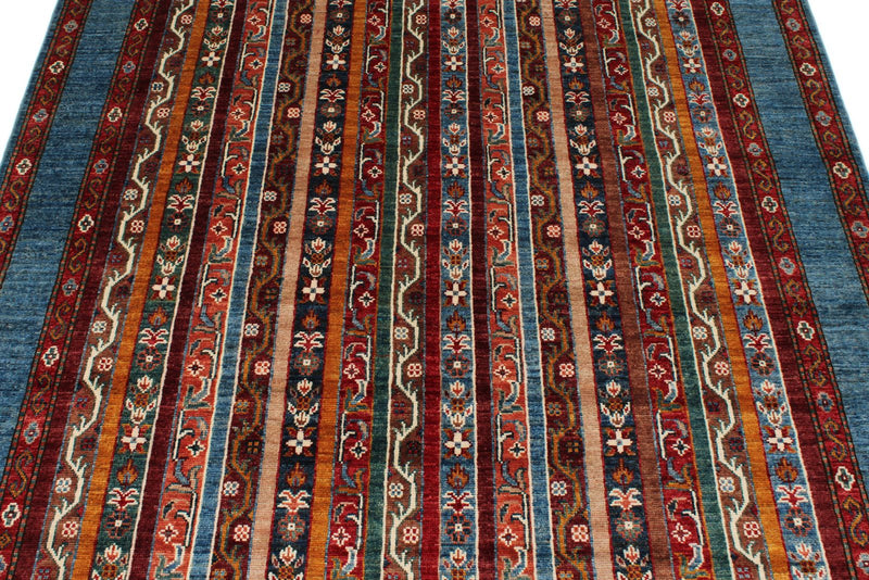 5x7 Multicolor and Blue Turkish Tribal Rug