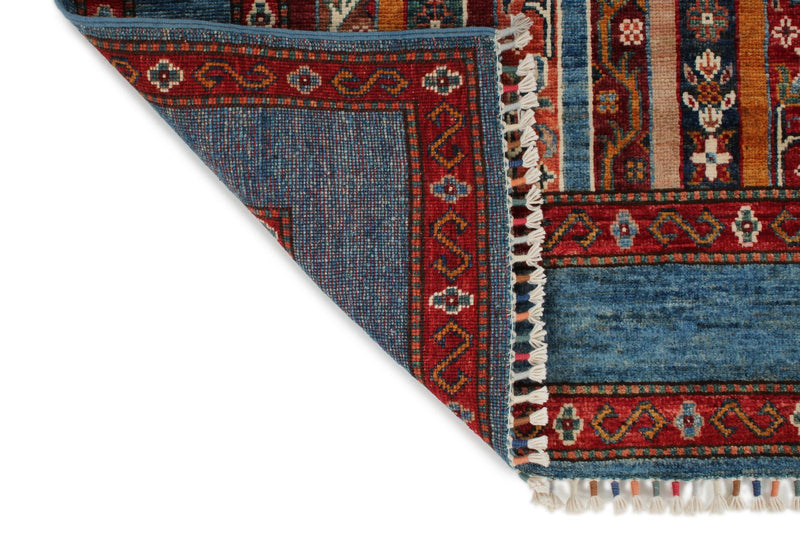 5x7 Multicolor and Blue Turkish Tribal Rug