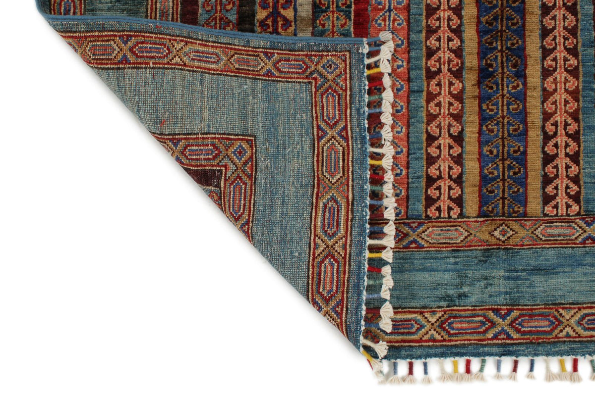 4x6 Blue and Multicolor Turkish Tribal Rug