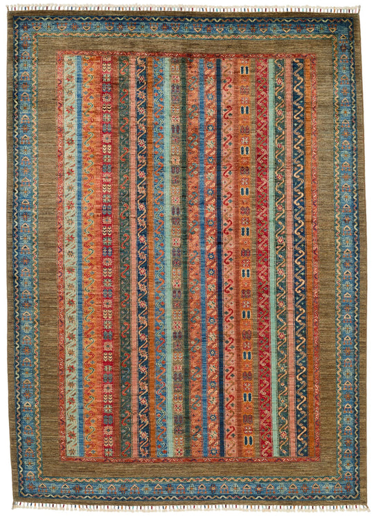 6x8 Multicolor and Brown Turkish Tribal Rug