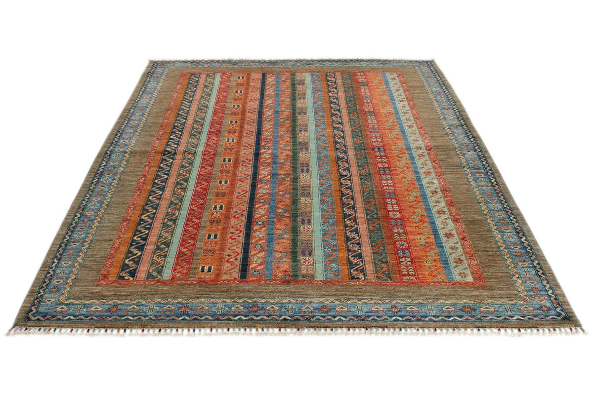 6x8 Multicolor and Brown Turkish Tribal Rug