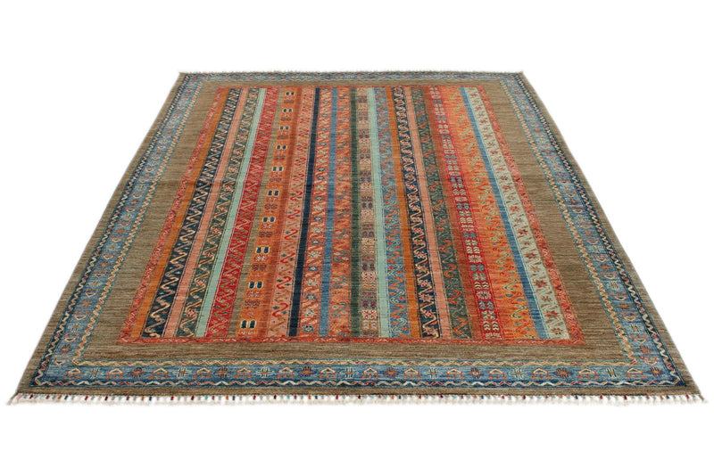 6x8 Multicolor and Brown Turkish Tribal Rug