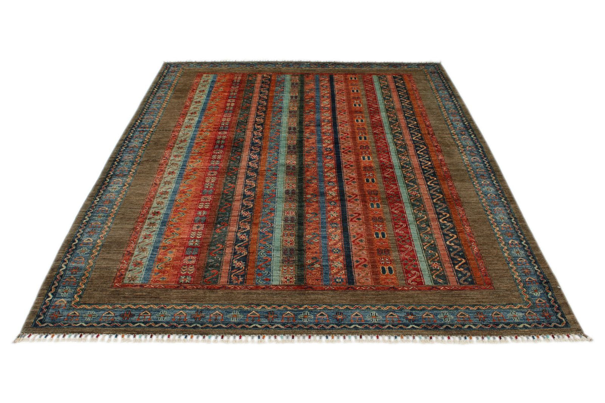 6x8 Multicolor and Brown Turkish Tribal Rug