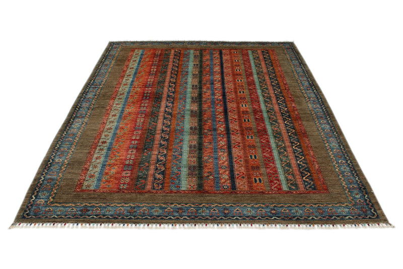 6x8 Multicolor and Brown Turkish Tribal Rug