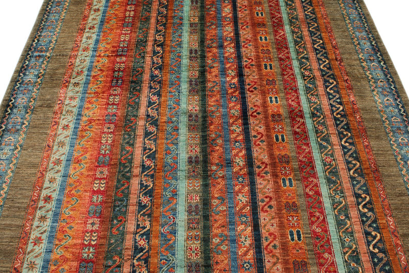 6x8 Multicolor and Brown Turkish Tribal Rug