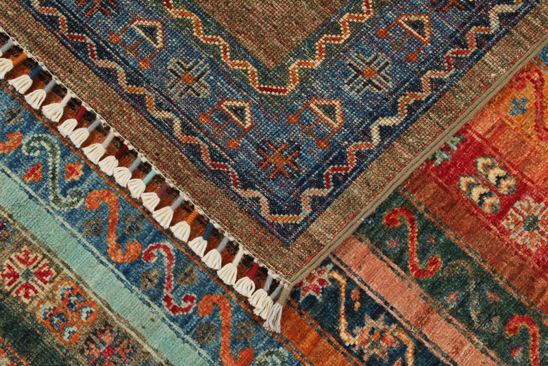 6x8 Multicolor and Brown Turkish Tribal Rug