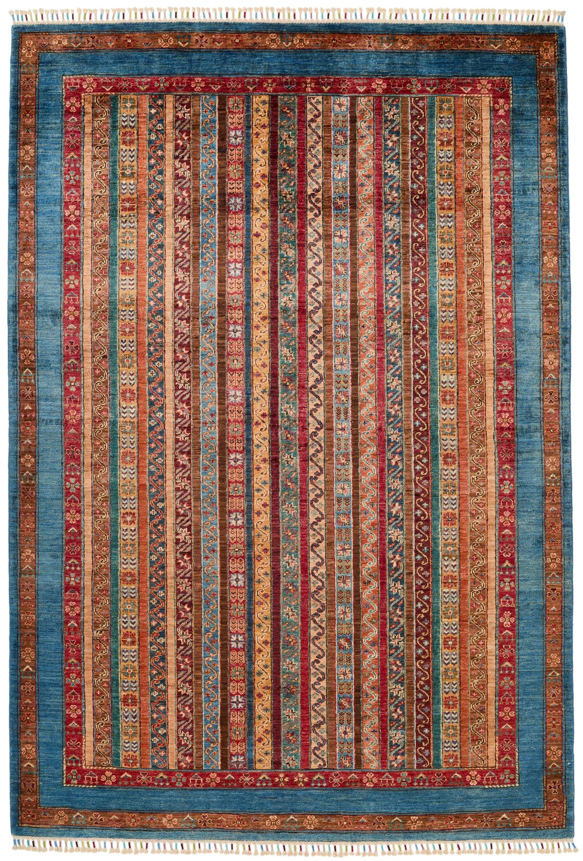 6x9 Multicolor and Blue Turkish Tribal Rug