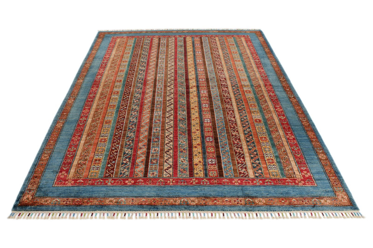 6x9 Multicolor and Blue Turkish Tribal Rug