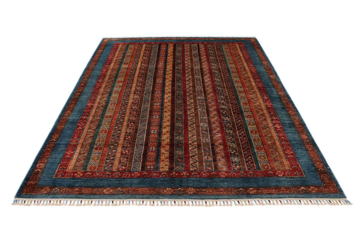 6x9 Multicolor and Blue Turkish Tribal Rug
