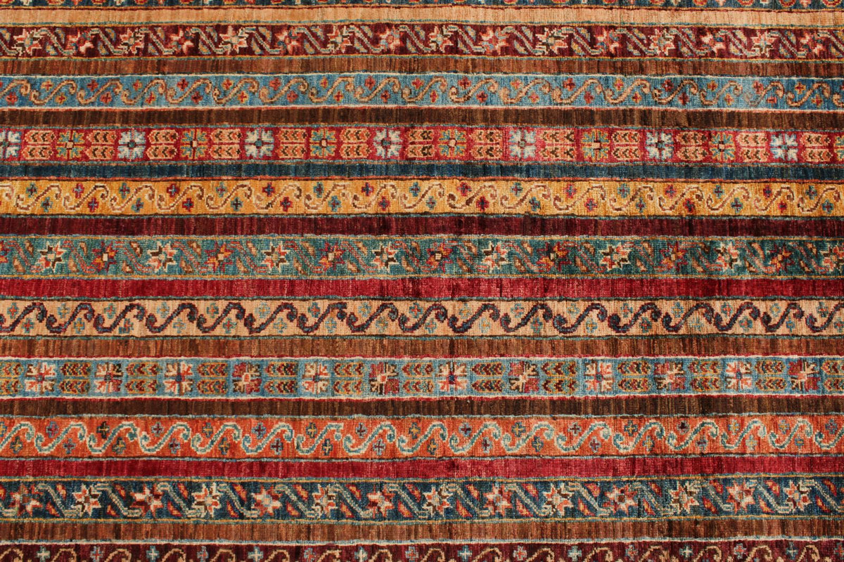 6x9 Multicolor and Blue Turkish Tribal Rug