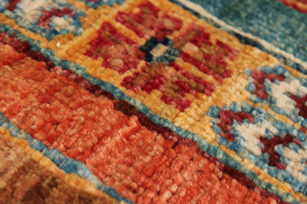 6x9 Multicolor and Blue Turkish Tribal Rug