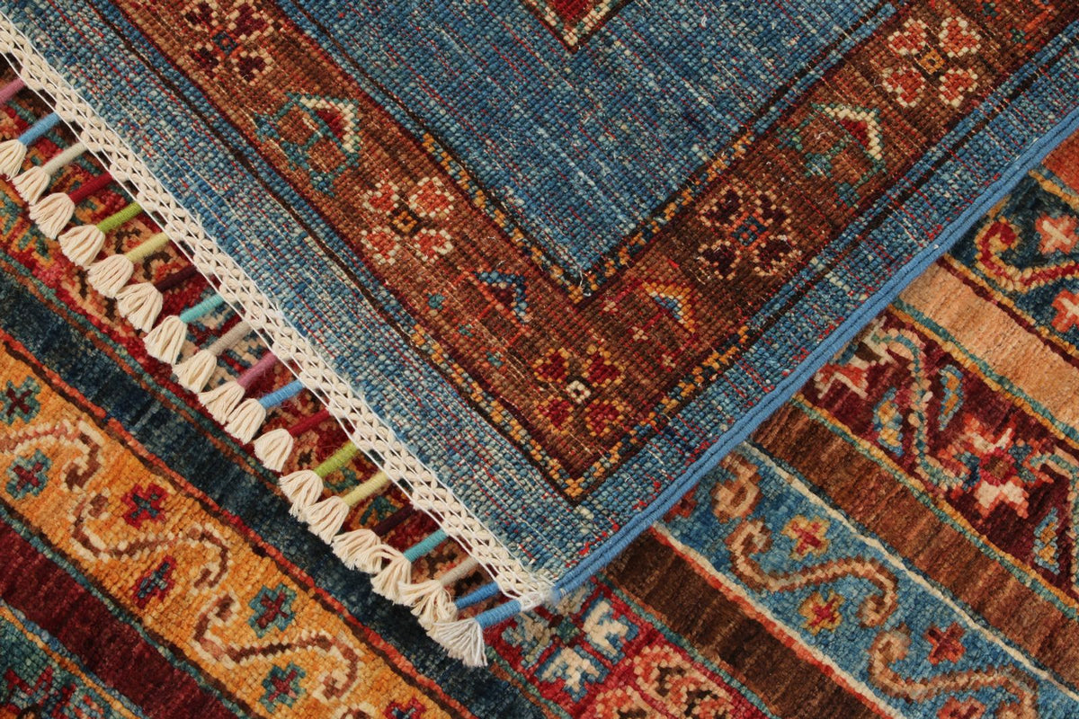 6x9 Multicolor and Blue Turkish Tribal Rug