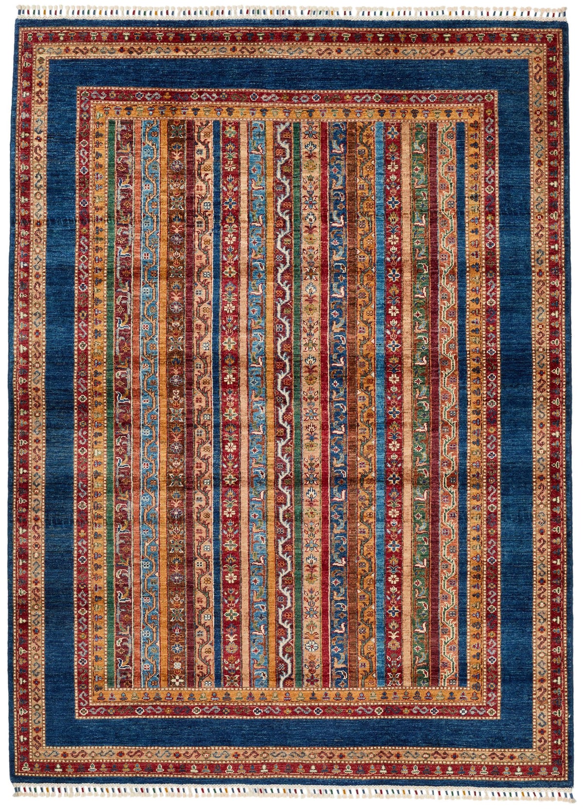 6x8 Multicolor and Navy Turkish Tribal Rug