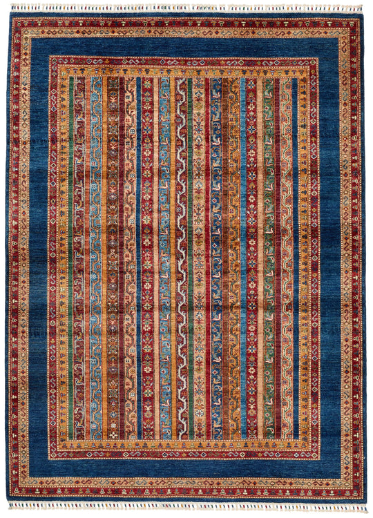 6x8 Multicolor and Navy Turkish Tribal Rug