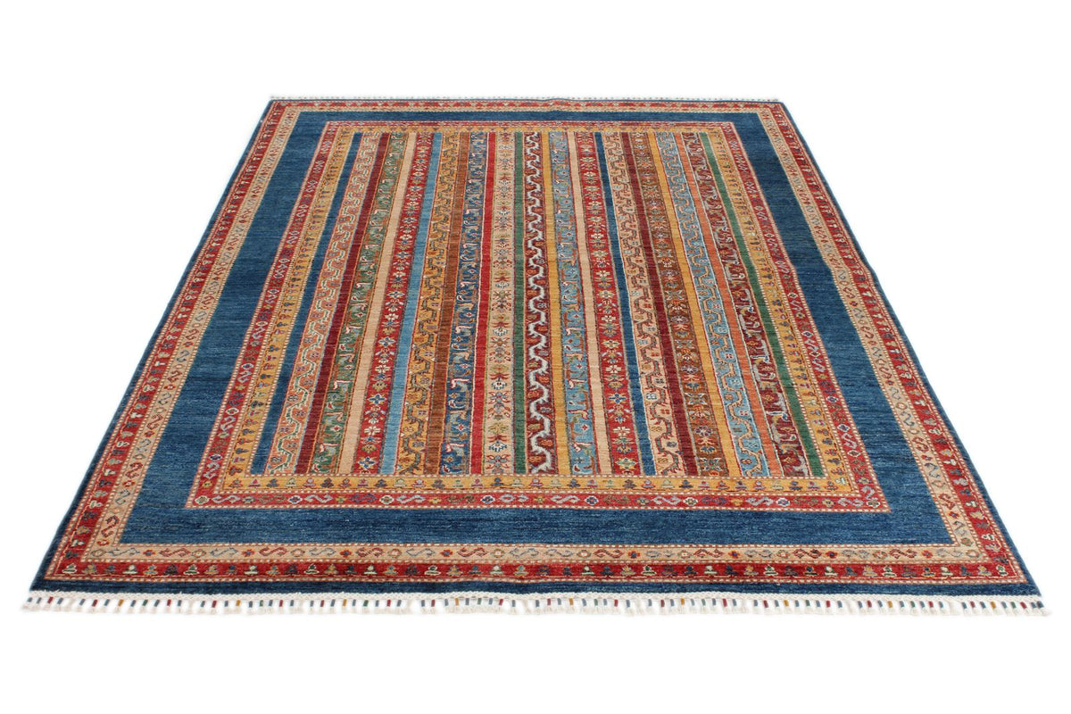 6x8 Multicolor and Navy Turkish Tribal Rug