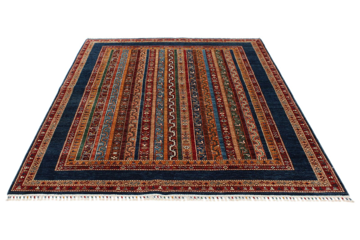 6x8 Multicolor and Navy Turkish Tribal Rug