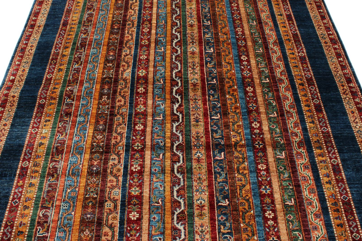 6x8 Multicolor and Navy Turkish Tribal Rug