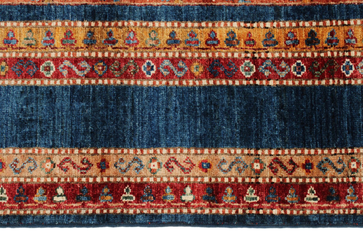 6x8 Multicolor and Navy Turkish Tribal Rug