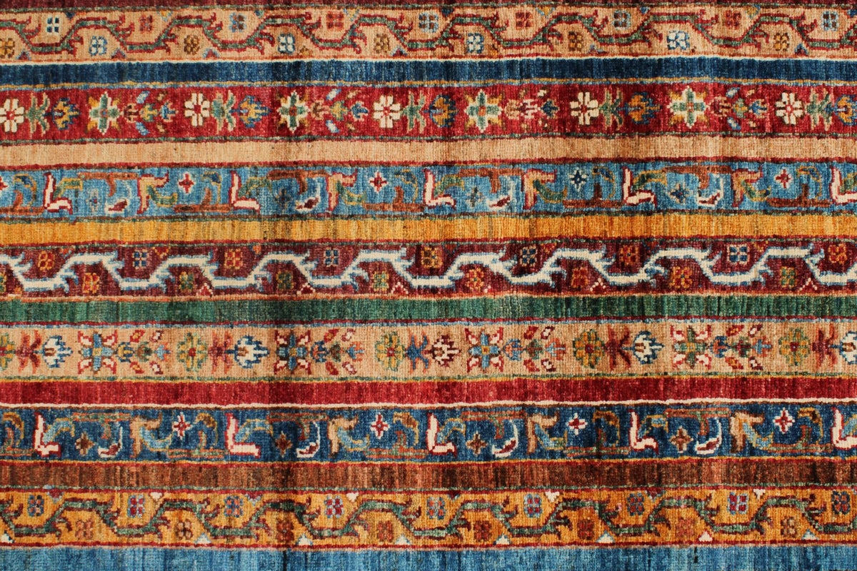 6x8 Multicolor and Navy Turkish Tribal Rug