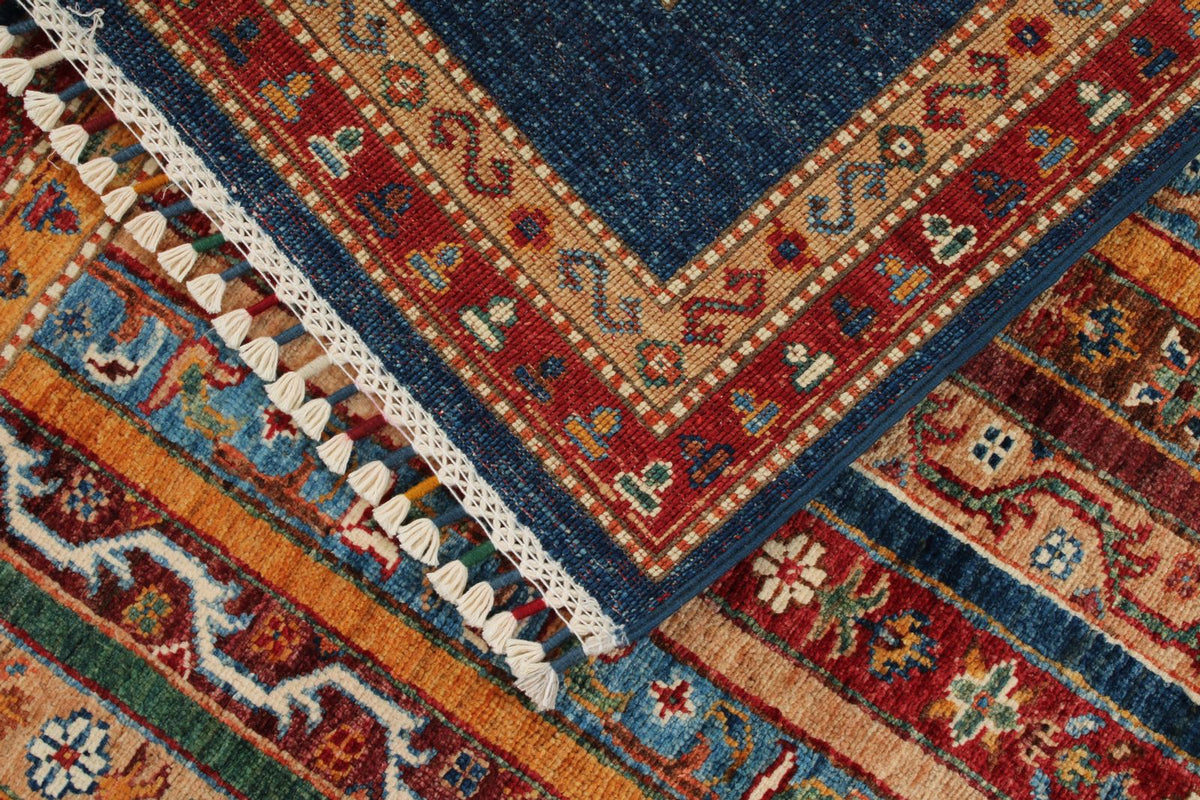 6x8 Multicolor and Navy Turkish Tribal Rug
