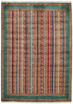 6x8 Multicolor and Green Turkish Tribal Rug