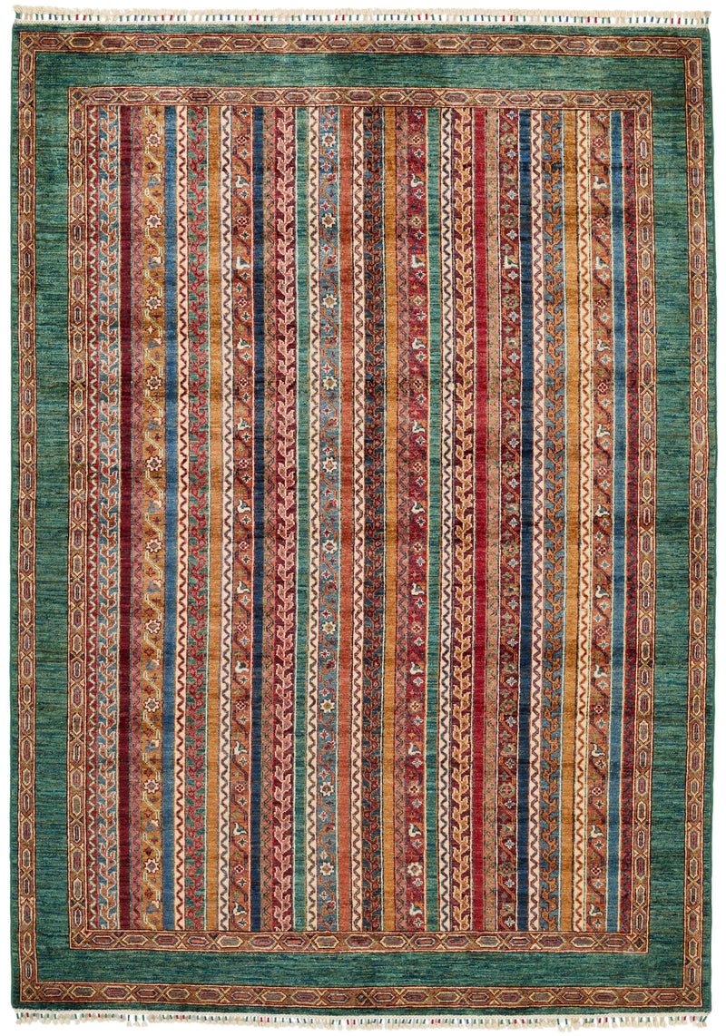 6x8 Multicolor and Green Turkish Tribal Rug