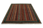 6x8 Multicolor and Green Turkish Tribal Rug