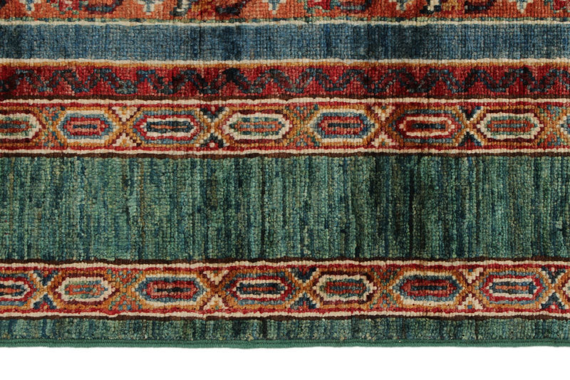 6x8 Multicolor and Green Turkish Tribal Rug