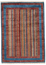 5x7 Multicolor and Blue Turkish Tribal Rug