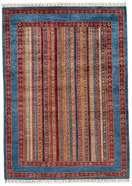 5x7 Multicolor and Blue Turkish Tribal Rug