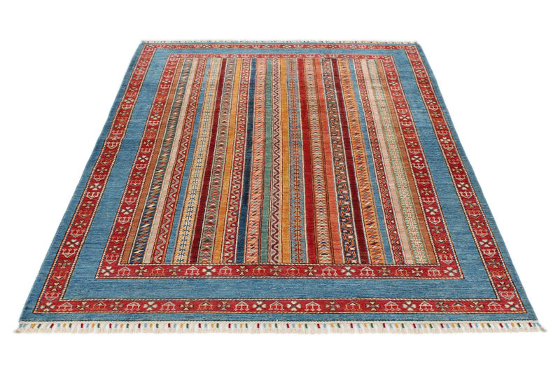5x7 Multicolor and Blue Turkish Tribal Rug