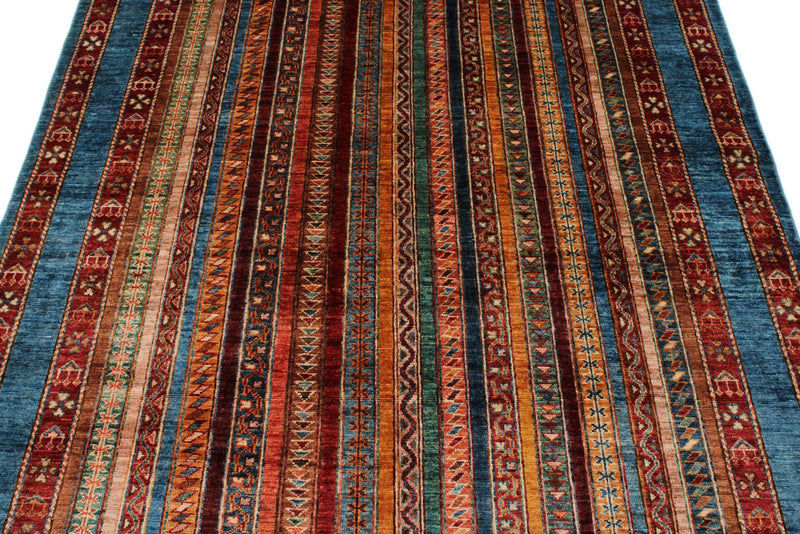 5x7 Multicolor and Blue Turkish Tribal Rug