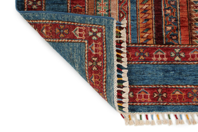 5x7 Multicolor and Blue Turkish Tribal Rug