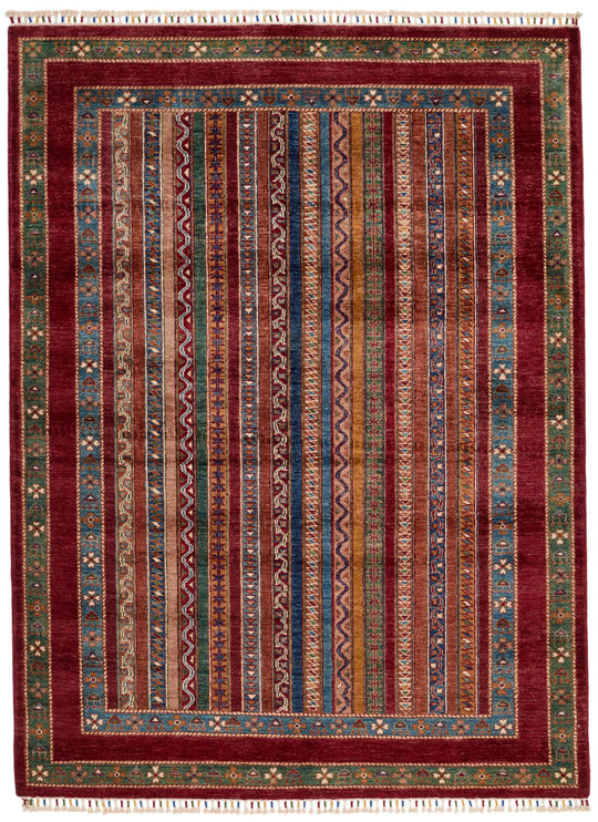 5x7 Multicolor and Burgundy Turkish Tribal Rug