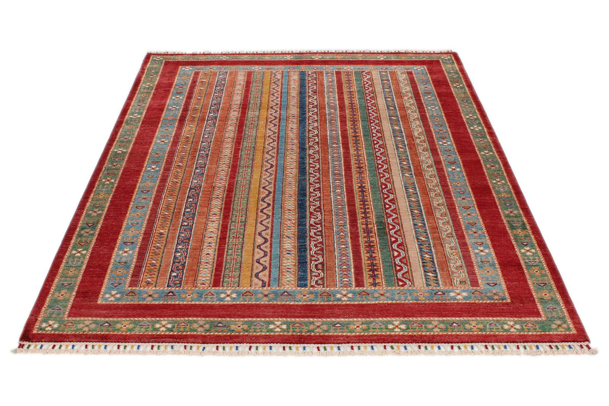 5x7 Multicolor and Burgundy Turkish Tribal Rug